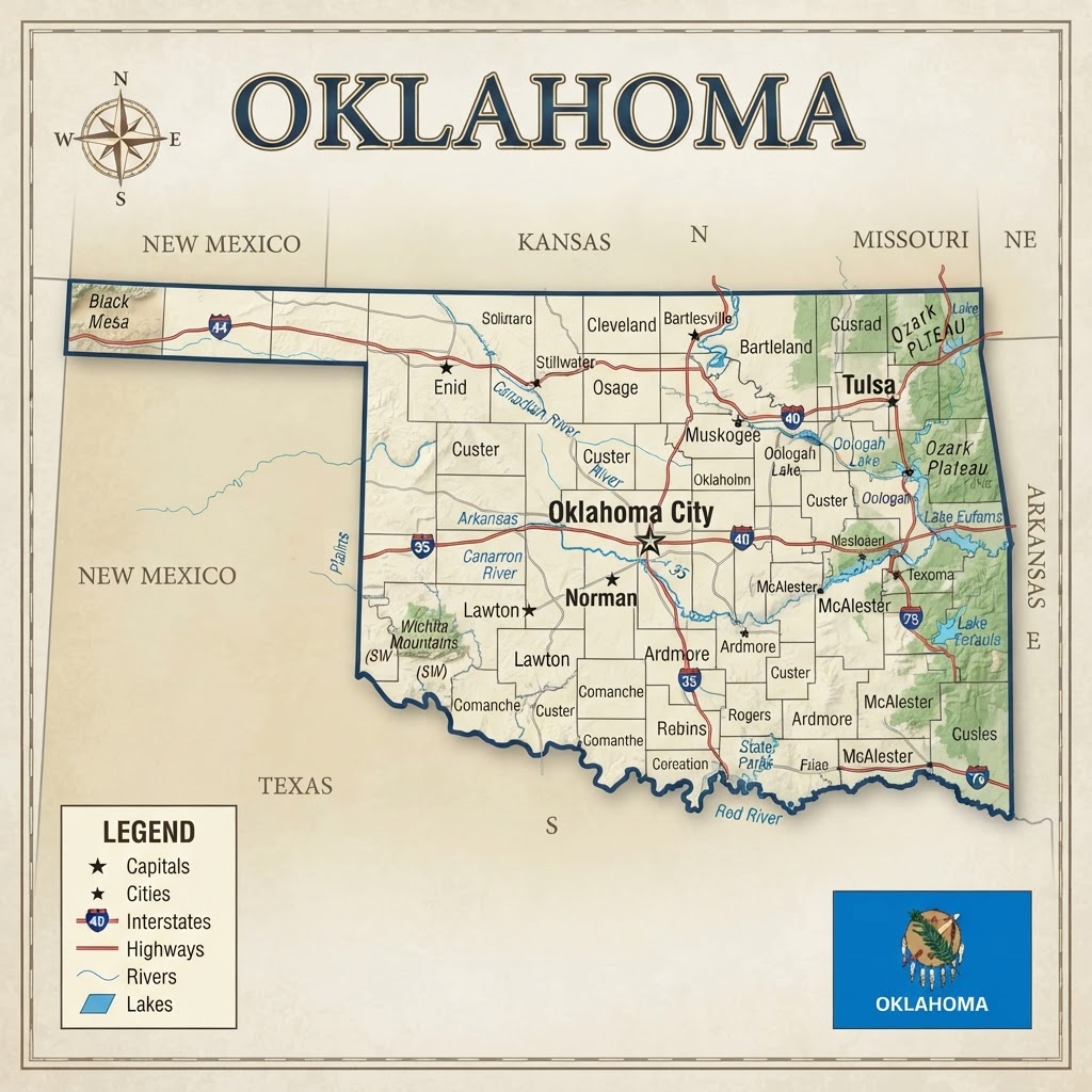 a picture of a map of Oklahoma