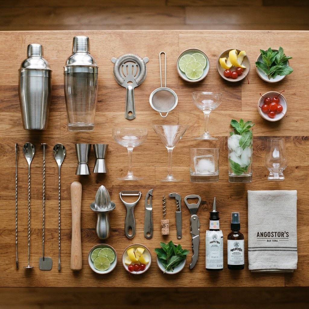 I need a picture showing all the items a mobile bartender would bring to an event